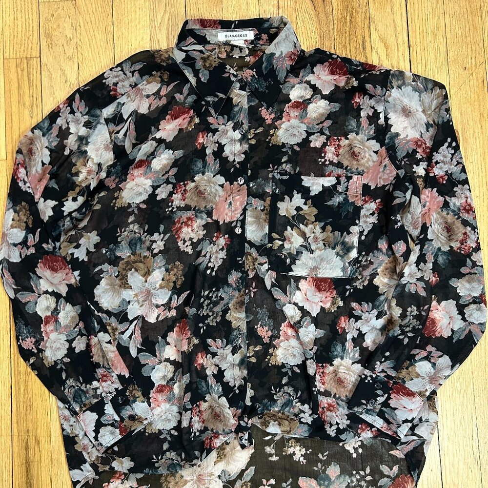 Glamorous Women's Sheer Black Floral Blouse
